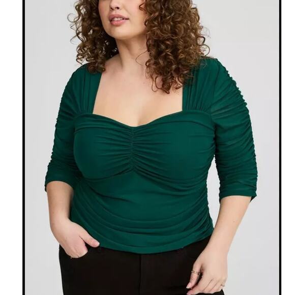 torrid Tops - Torrid Mesh Sweetheart Shirred Top Women's Plus Size 2/2X NWT Green Coquette